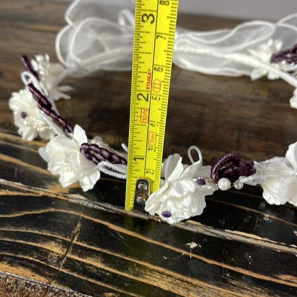 Flower girl crown halo with pretty flowers, pearls and beads - Picture 12 of 13